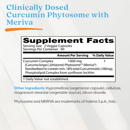 Doctor's Best Curcumin Phytosome with Meriva, 1,000 mg Per Serving, 180 Veggie Caps