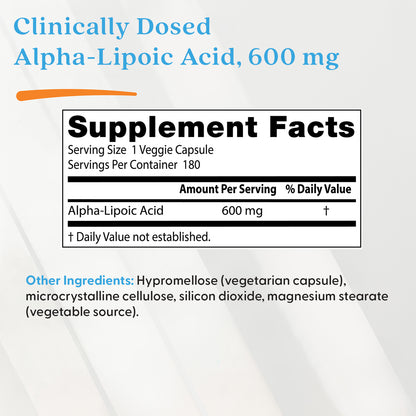 Doctor's Best Alpha-Lipoic Acid 600, 600 mg, 180 Veggie Caps
