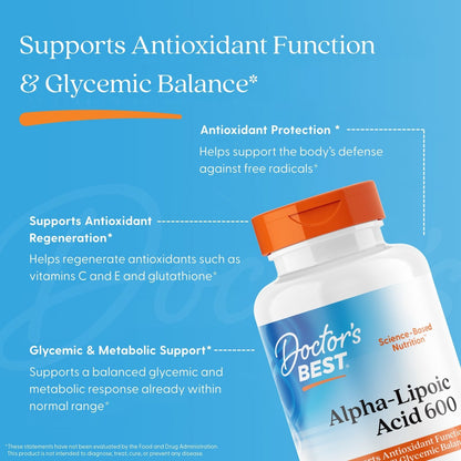 Doctor's Best Alpha-Lipoic Acid 600, 600 mg, 180 Veggie Caps