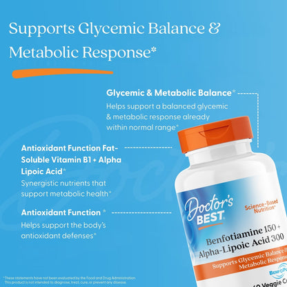 Doctor's Best Benfotiamine 150 + Alpha-Lipoic Acid 300, 60 Veggie Caps