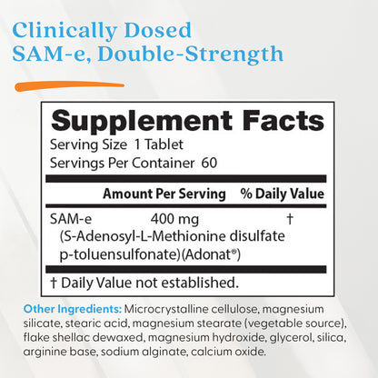 Doctor's Best SAM-e, Double-Strength, 400 mg, 60 Enteric Coated Tablets