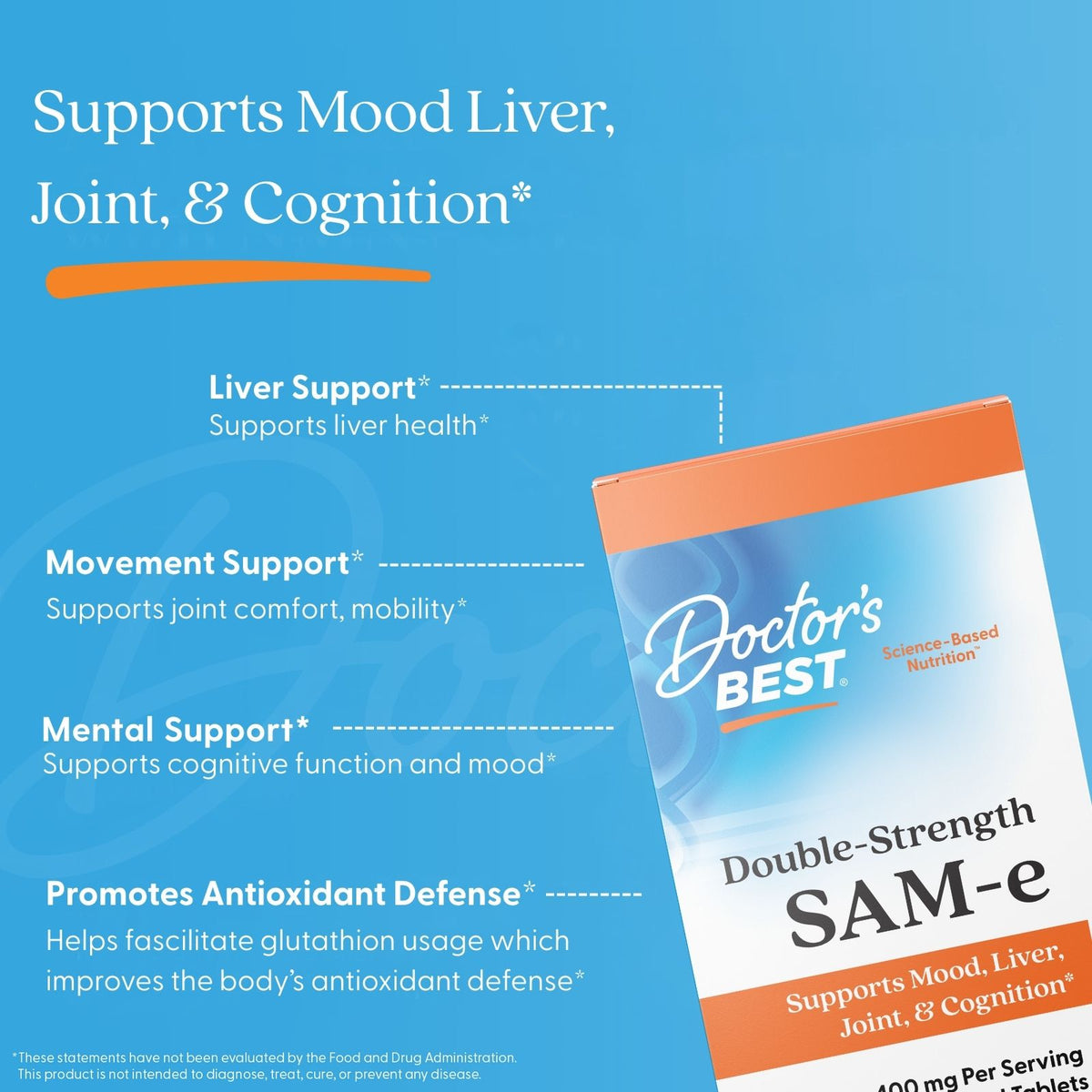 Doctor's Best SAM-e, Double-Strength, 400 mg, 60 Enteric Coated Tablets