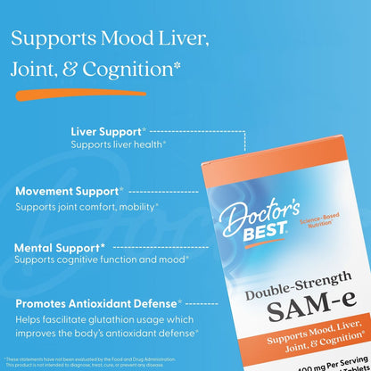 Doctor's Best SAM-e, Double-Strength, 400 mg, 60 Enteric Coated Tablets