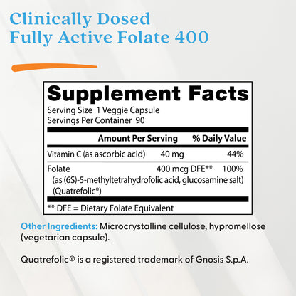 Doctor's Best Fully Active Folate 400 with Quatrefolic, 400 mcg, 90 Veggie Caps