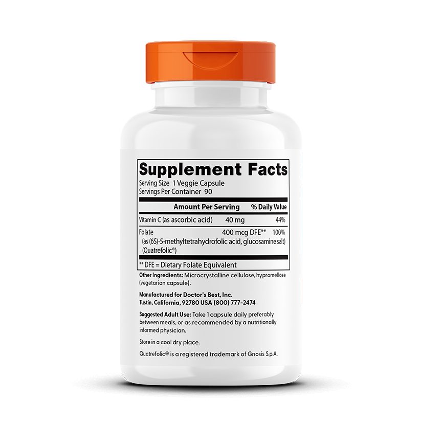 Doctor's Best Fully Active Folate 400 with Quatrefolic, 400 mcg, 90 Veggie Caps