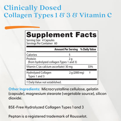 Doctor's Best Collagen Types 1 and 3 and Vitamin C, 2,000 mg Per Serving, 240 Capsules