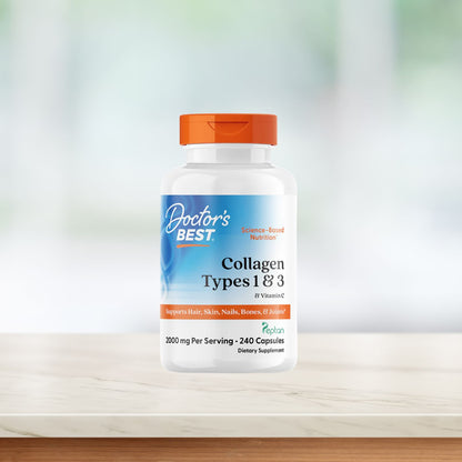 Doctor's Best Collagen Types 1 and 3 and Vitamin C, 2,000 mg Per Serving, 240 Capsules