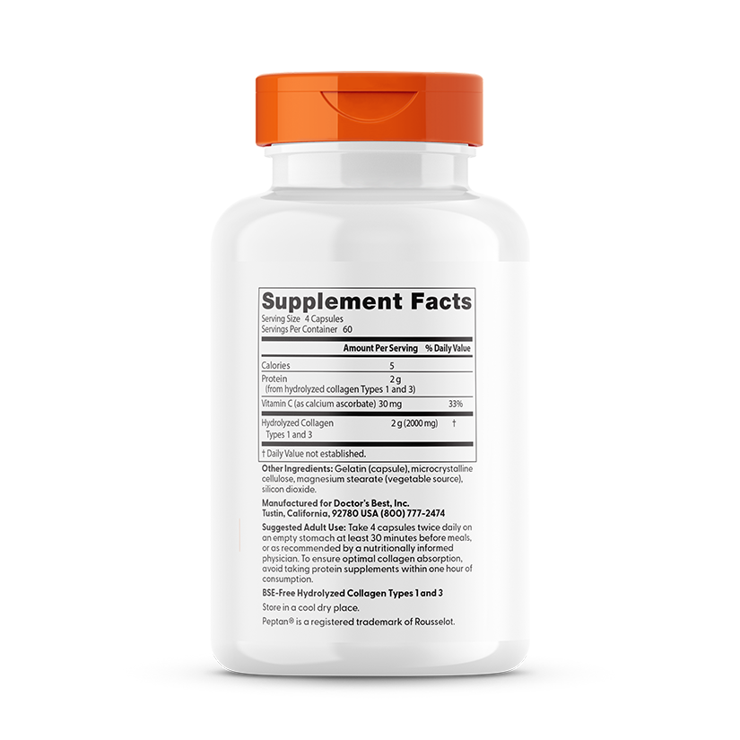 Doctor's Best Collagen Types 1 and 3 and Vitamin C, 2,000 mg Per Serving, 240 Capsules