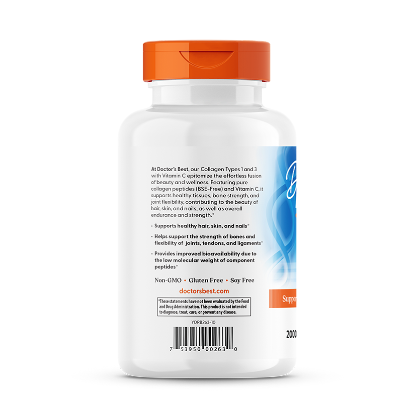 Doctor's Best Collagen Types 1 and 3 and Vitamin C, 2,000 mg Per Serving, 240 Capsules