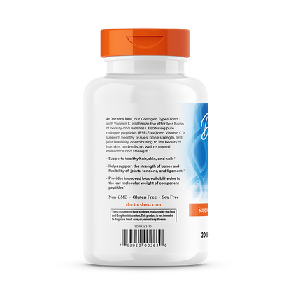 Doctor's Best Collagen Types 1 and 3 and Vitamin C, 2,000 mg Per Serving, 240 Capsules