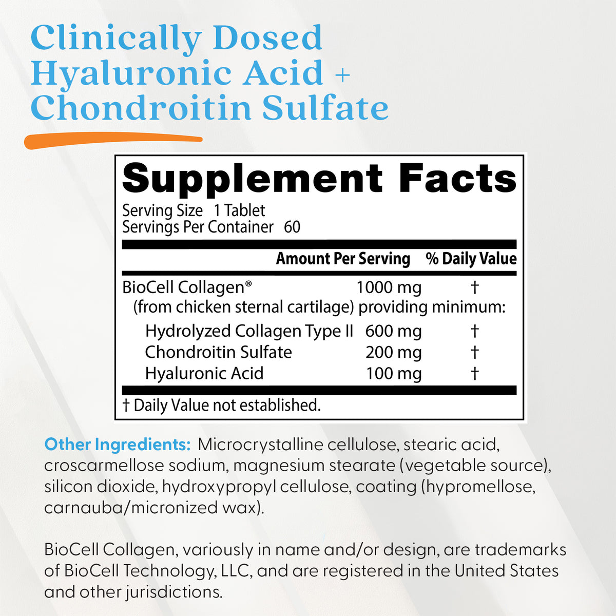 Doctor's Best Hyaluronic Acid + Chondroitin Sulfate with BioCell Collagen, 60 Tablets