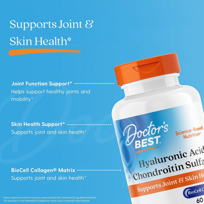 Doctor's Best Hyaluronic Acid + Chondroitin Sulfate with BioCell Collagen, 60 Tablets