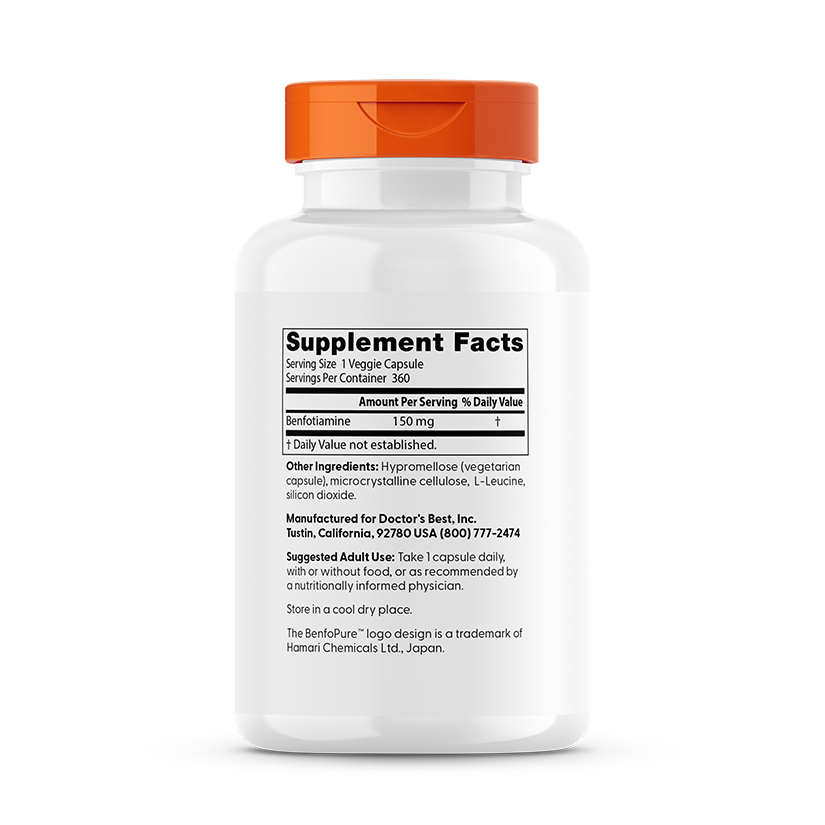 Doctor's Best Benfotiamine with BenfoPure, 150 mg, 360 Veggie Caps