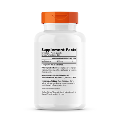 Doctor's Best Benfotiamine with BenfoPure, 150 mg, 360 Veggie Caps