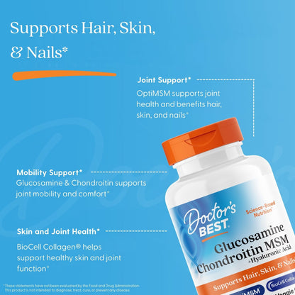Doctor's Best Glucosamine Chondroitin MSM + Hyaluronic Acid, 150 Veggie Caps