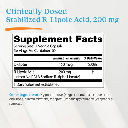 Doctor's Best Stabilized R-Lipoic Acid, 200 mg, 60 Veggie Caps