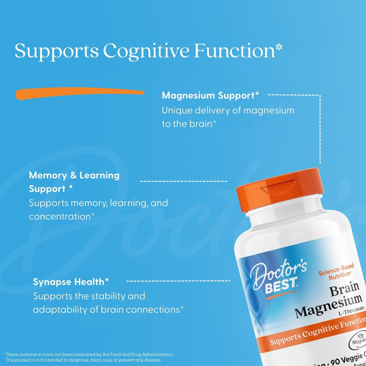 Doctor's Best Brain Magnesium with Magtein, 150 mg Per Serving, 90 Veggie Caps
