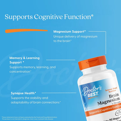 Doctor's Best Brain Magnesium with Magtein, 150 mg Per Serving, 90 Veggie Caps