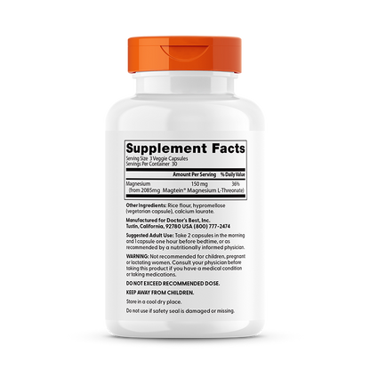 Doctor's Best Brain Magnesium with Magtein, 150 mg Per Serving, 90 Veggie Caps