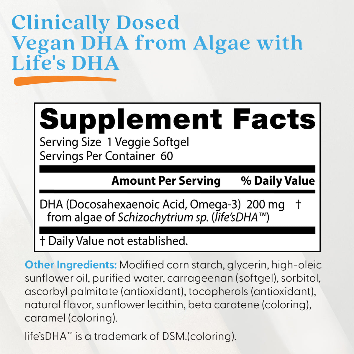 Doctor's Best Vegan DHA from Algae with Life's DHA, 200 mg, 60 Veggie Softgels