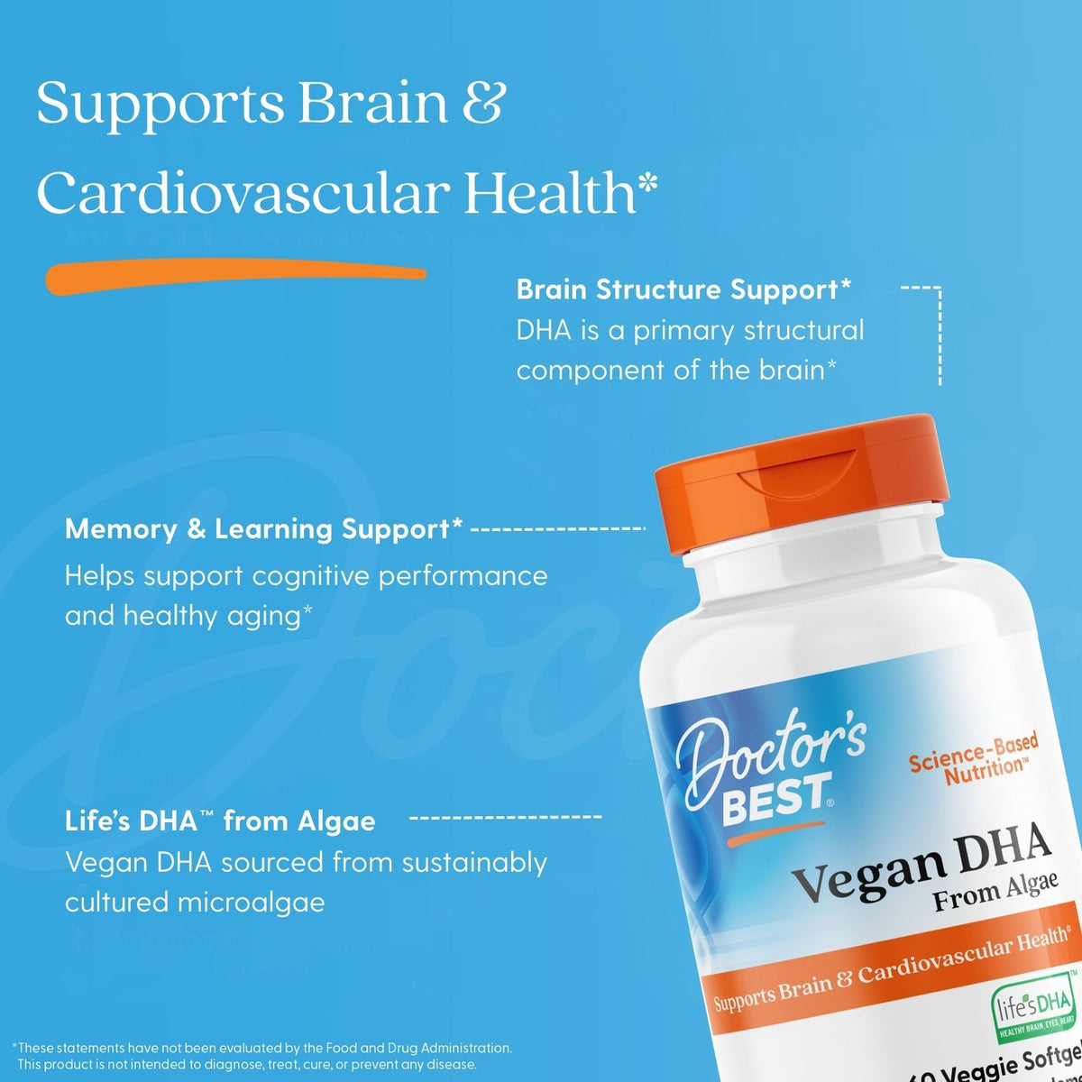 Doctor's Best Vegan DHA from Algae with Life's DHA, 200 mg, 60 Veggie Softgels