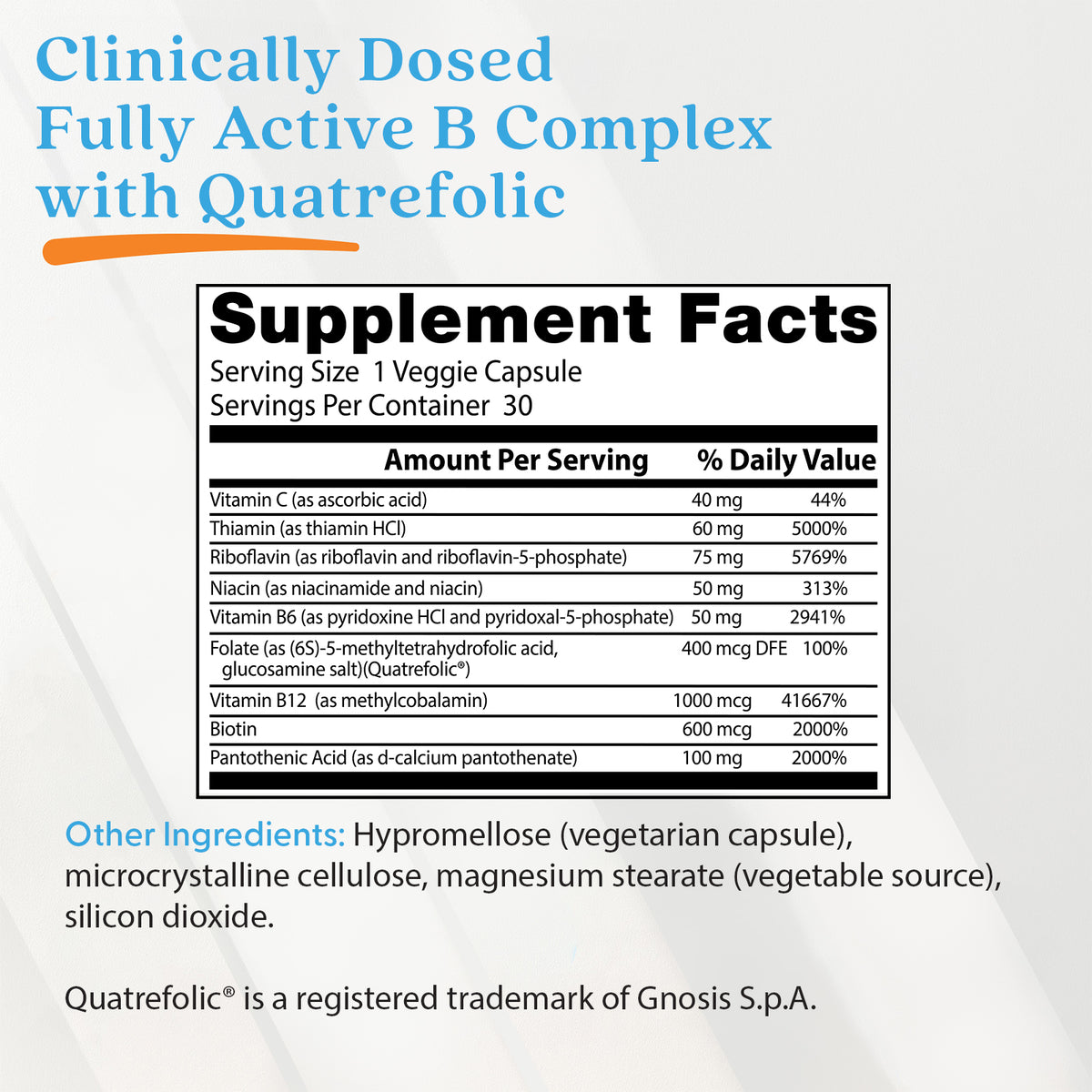 Doctor's Best Fully Active B Complex with Quatrefolic, 30 Veggie Caps