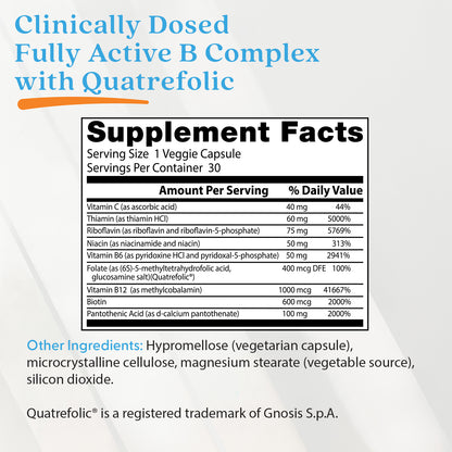 Doctor's Best Fully Active B Complex with Quatrefolic, 30 Veggie Caps