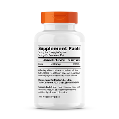 Doctor's Best Biotin, 5,000 mcg,  120 Veggie Caps