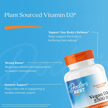 Doctor's Best Vegan D3 with Vitashine D3, 2,500 IU, 60 Veggie Caps
