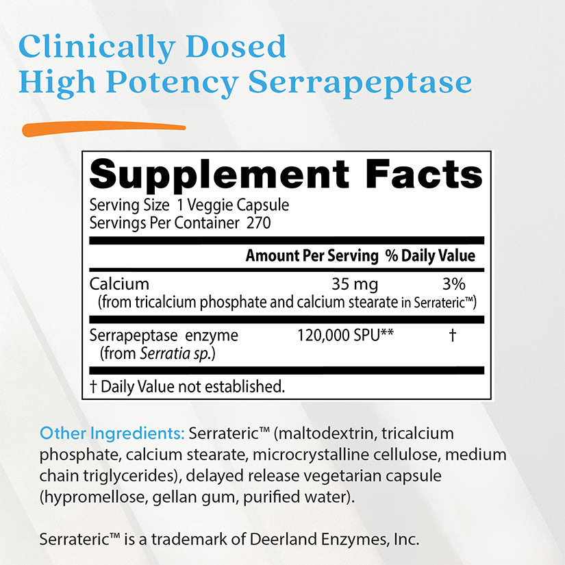 Doctor's Best High Potency Serrapeptase, 120,000 SPU, 270 Veggie Caps