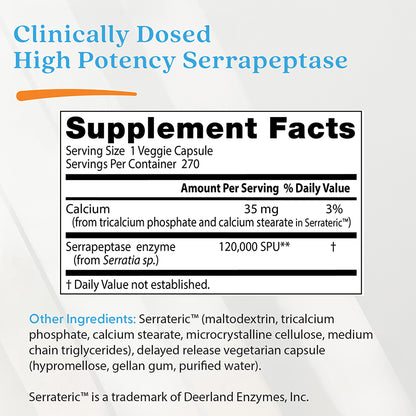 Doctor's Best High Potency Serrapeptase, 120,000 SPU, 270 Veggie Caps
