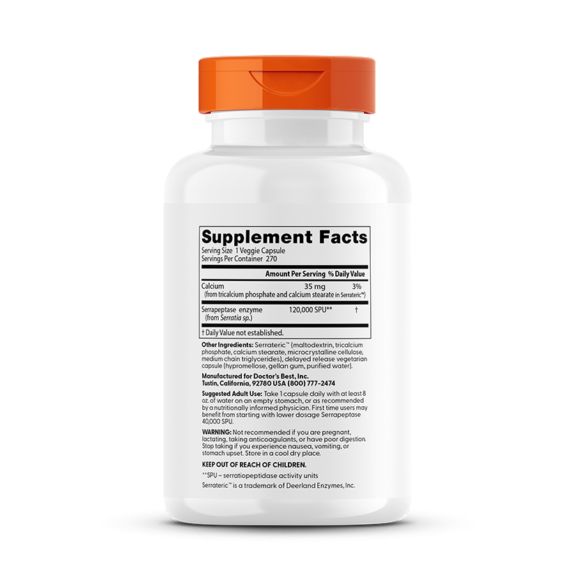 Doctor's Best High Potency Serrapeptase, 120,000 SPU, 270 Veggie Caps