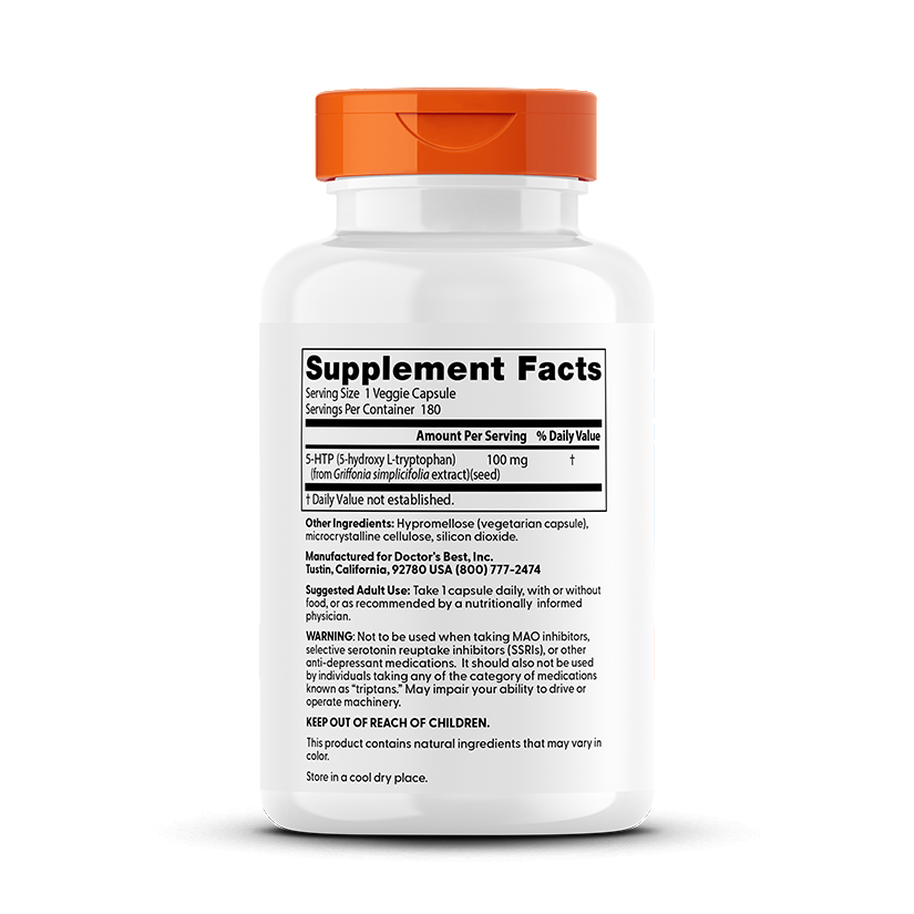 Doctor's Best 5-HTP, 100 mg, 180 Veggie Caps