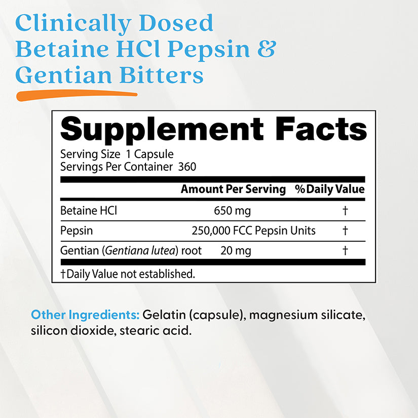 Doctor's Best Betaine HCl, Pepsin and Gentian Bitters, 360 Capsules