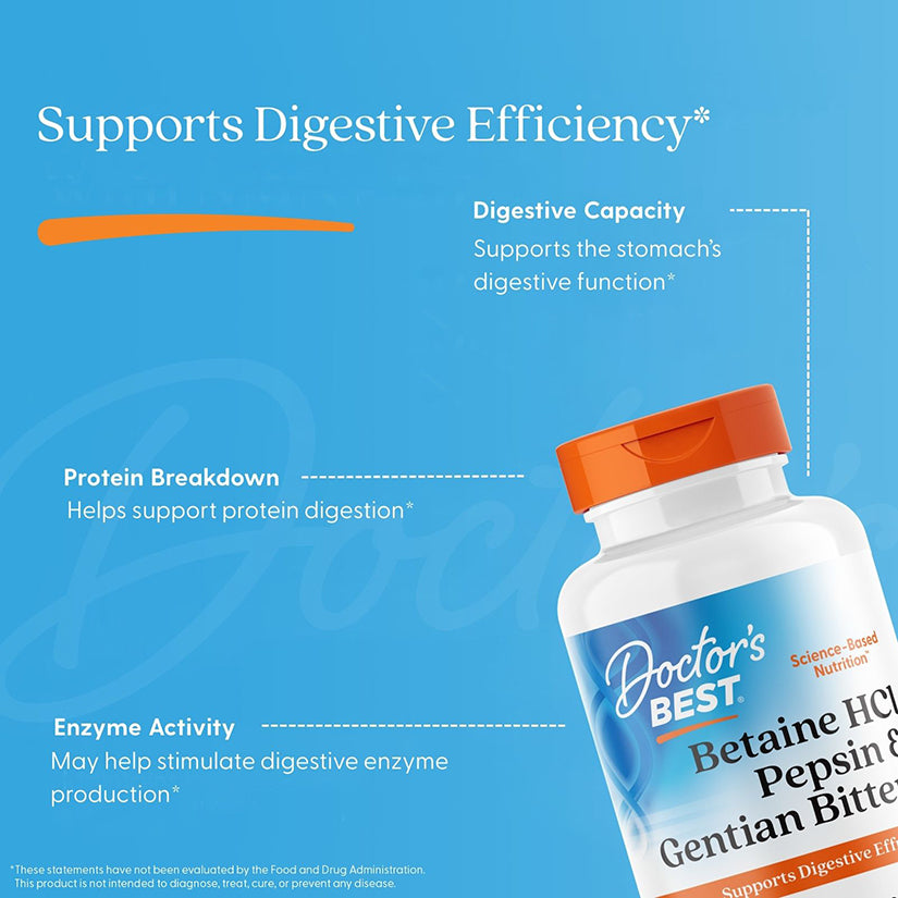Doctor's Best Betaine HCl, Pepsin and Gentian Bitters, 360 Capsules