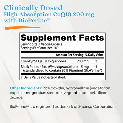 Doctor's Best High Absorption CoQ10 with BioPerine, 200 mg, 180 Veggie Caps