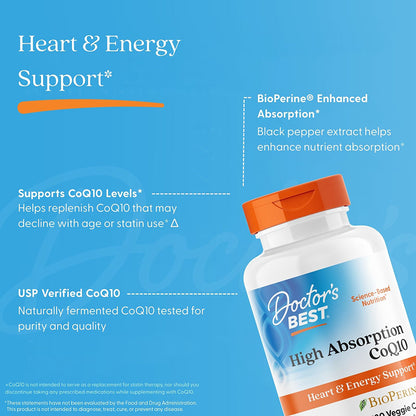 Doctor's Best High Absorption CoQ10 with BioPerine, 200 mg, 180 Veggie Caps