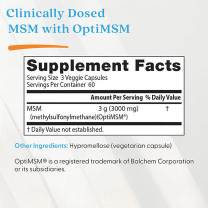 Doctor's Best MSM with OptiMSM, 3000 mg Per Serving, 180 Veggie Caps