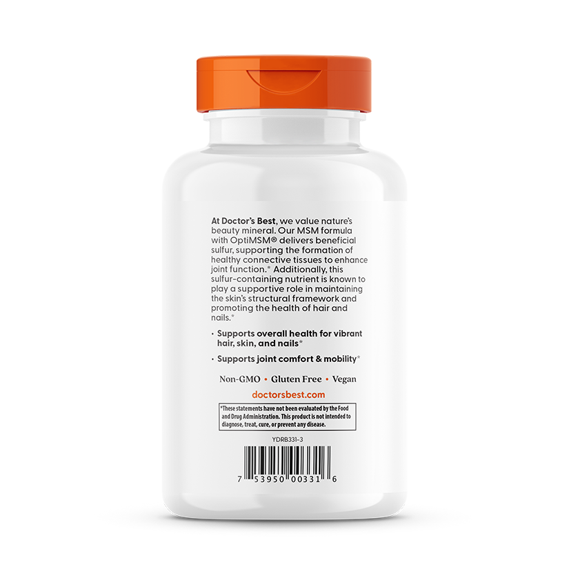 Doctor's Best MSM with OptiMSM, 3000 mg Per Serving, 180 Veggie Caps