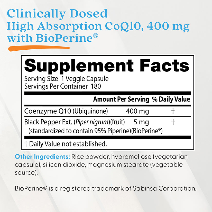 Doctor's Best High Absorption CoQ10 with BioPerine, 400 mg, 180 Veggie Caps
