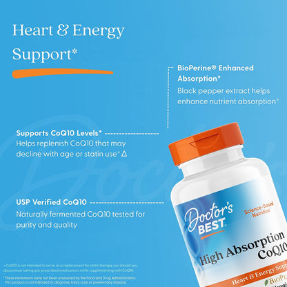 Doctor's Best High Absorption CoQ10 with BioPerine, 400 mg, 180 Veggie Caps