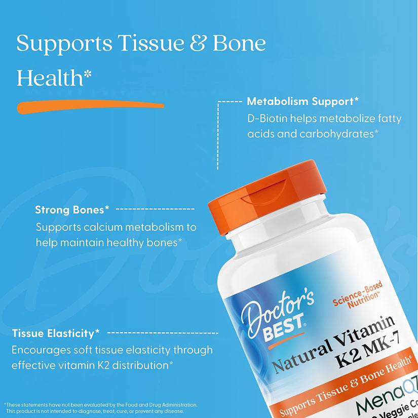 Doctor's Best Natural Vitamin K2 MK-7 with MenaQ7, 100 mcg, 60 Veggie Caps