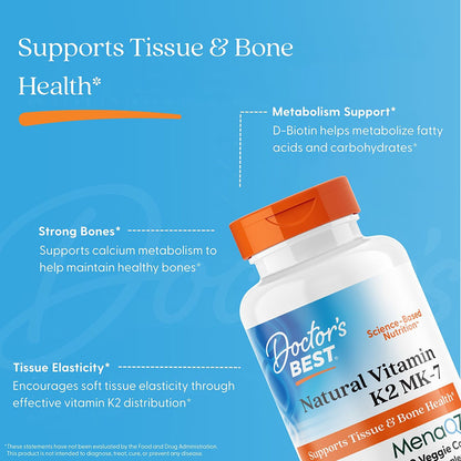 Doctor's Best Natural Vitamin K2 MK-7 with MenaQ7, 100 mcg, 60 Veggie Caps
