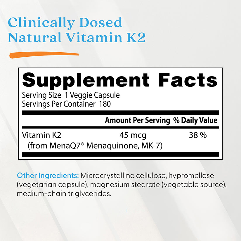Doctor's Best Natural Vitamin K2 MK-7 with MenaQ7, 45 mcg, 180 Veggie Caps