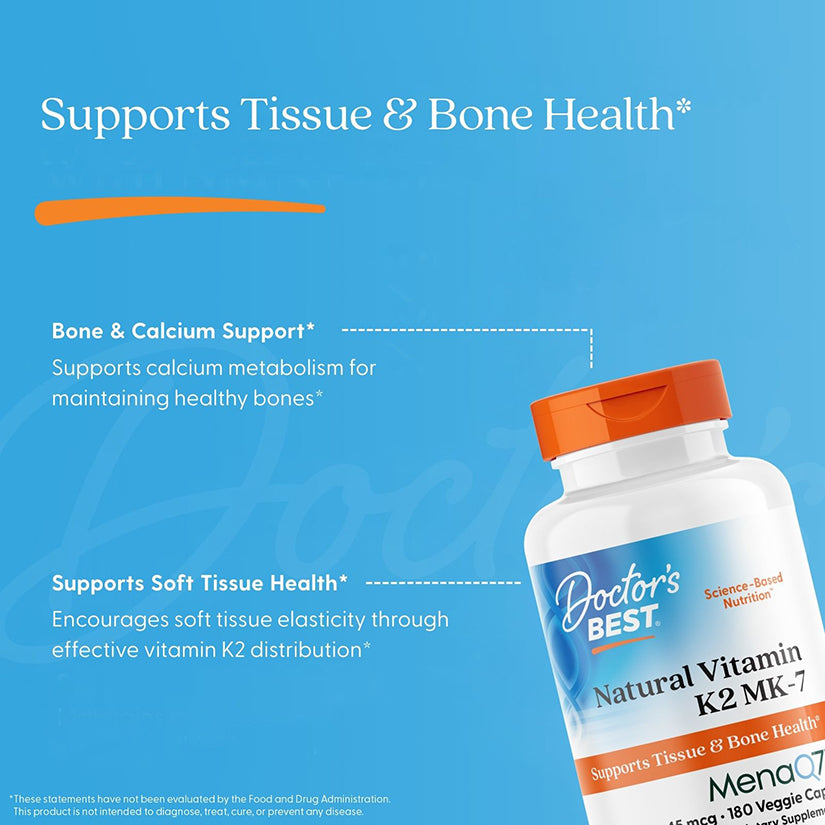 Doctor's Best Natural Vitamin K2 MK-7 with MenaQ7, 45 mcg, 180 Veggie Caps