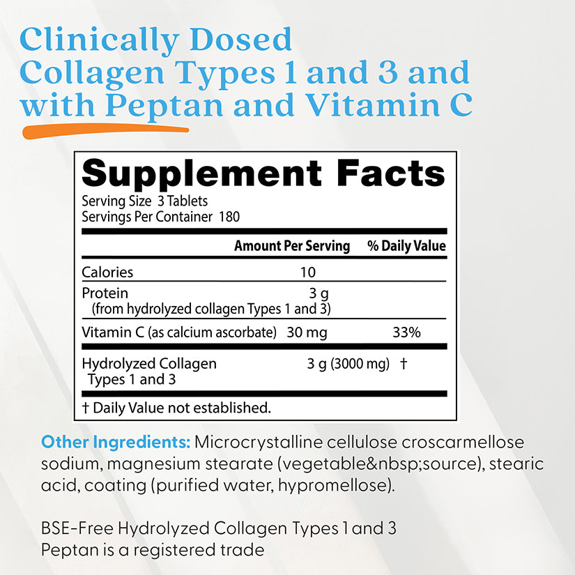 Doctor's Best Collagen Types 1 and 3 with Peptan and Vitamin C, 1,000 mg, 540 Tablets