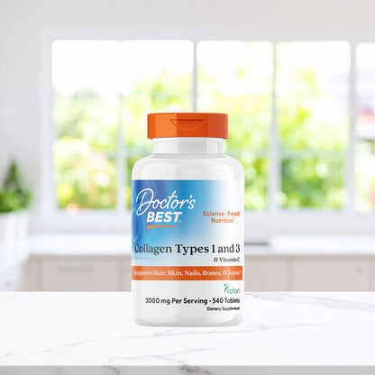 Doctor's Best Collagen Types 1 and 3 with Peptan and Vitamin C, 1,000 mg, 540 Tablets