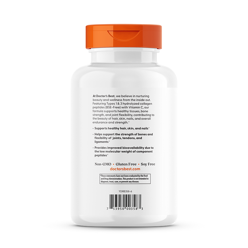 Doctor's Best Collagen Types 1 and 3 with Peptan and Vitamin C, 1,000 mg, 540 Tablets