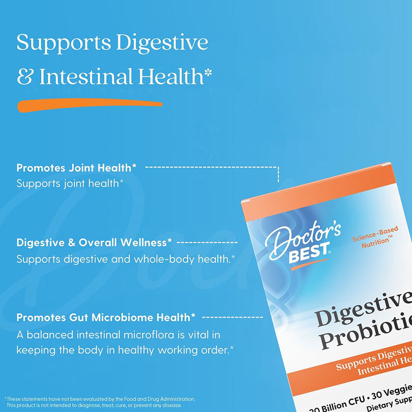 Doctor's Best Digestive Probiotic with Howaru, 20 Billion CFU, 30 Veggie Caps