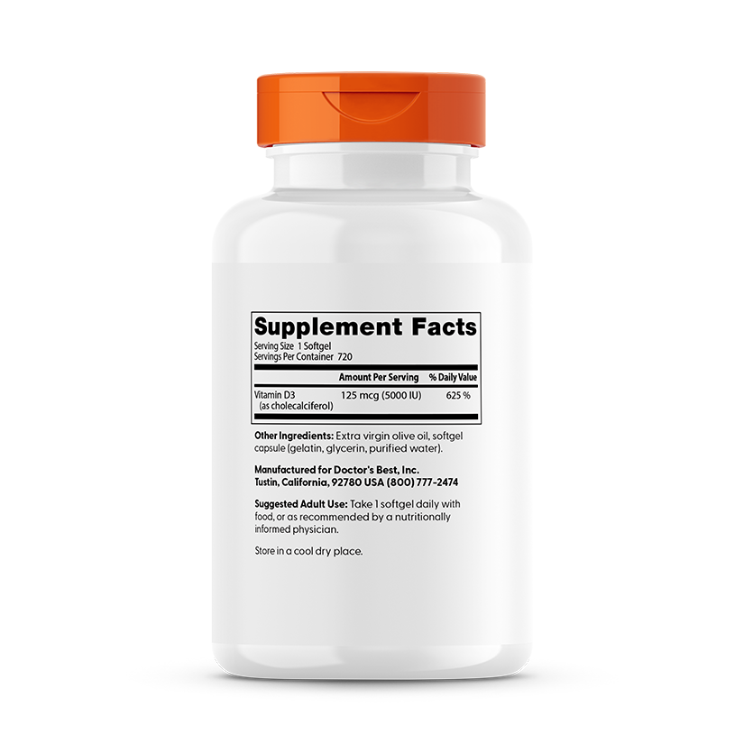 Doctor's Best Vitamin D3, 125 mcg (5,000 IU), 720 Softgels